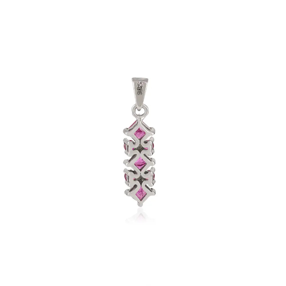 Unique Bar Design Natural Ruby 925 Silver Princess Cut Gemstone Pendant Jewelry