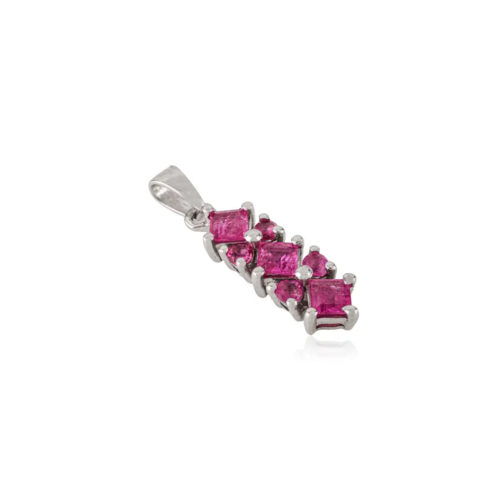 Unique Bar Design Natural Ruby 925 Silver Princess Cut Gemstone Pendant Jewelry