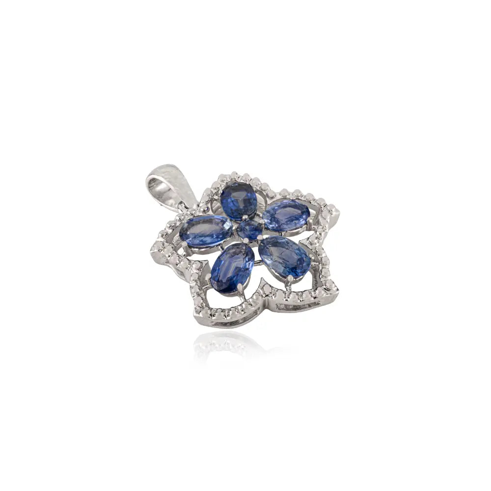 September Birthstone Authentic Blue Sapphire Floral Design Pendant 925 Sterling Silver