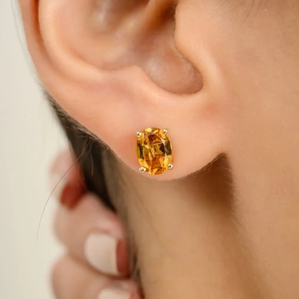 Classic Design Natural Citrine & 14k Yellow Gold Stud Earrings