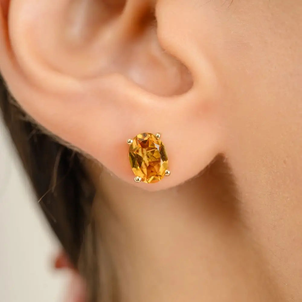 Classic Design Natural Citrine & 14k Yellow Gold Stud Earrings