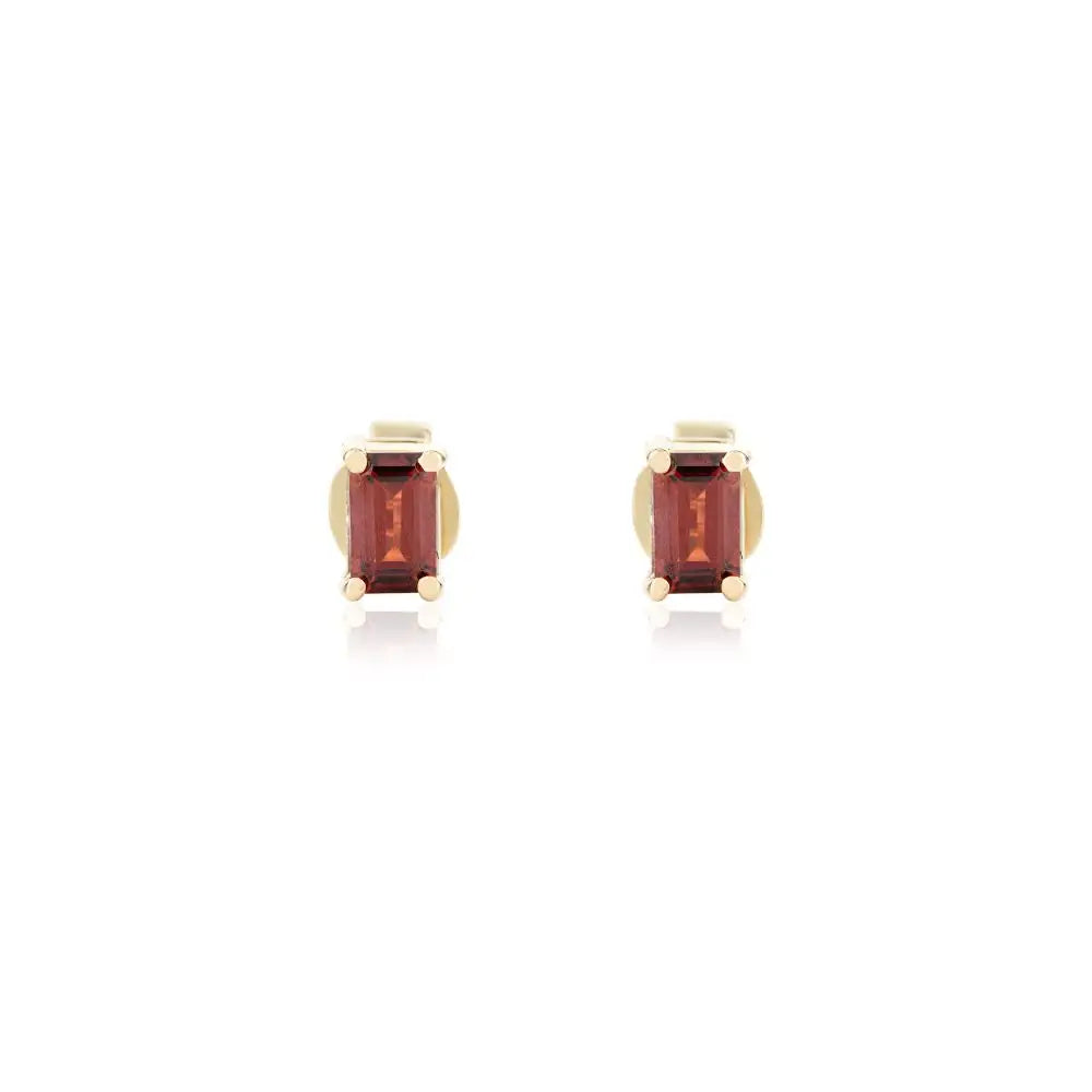 14k Solid Yellow Gold & Natural Baguette Cut Garnet Stud Earrings