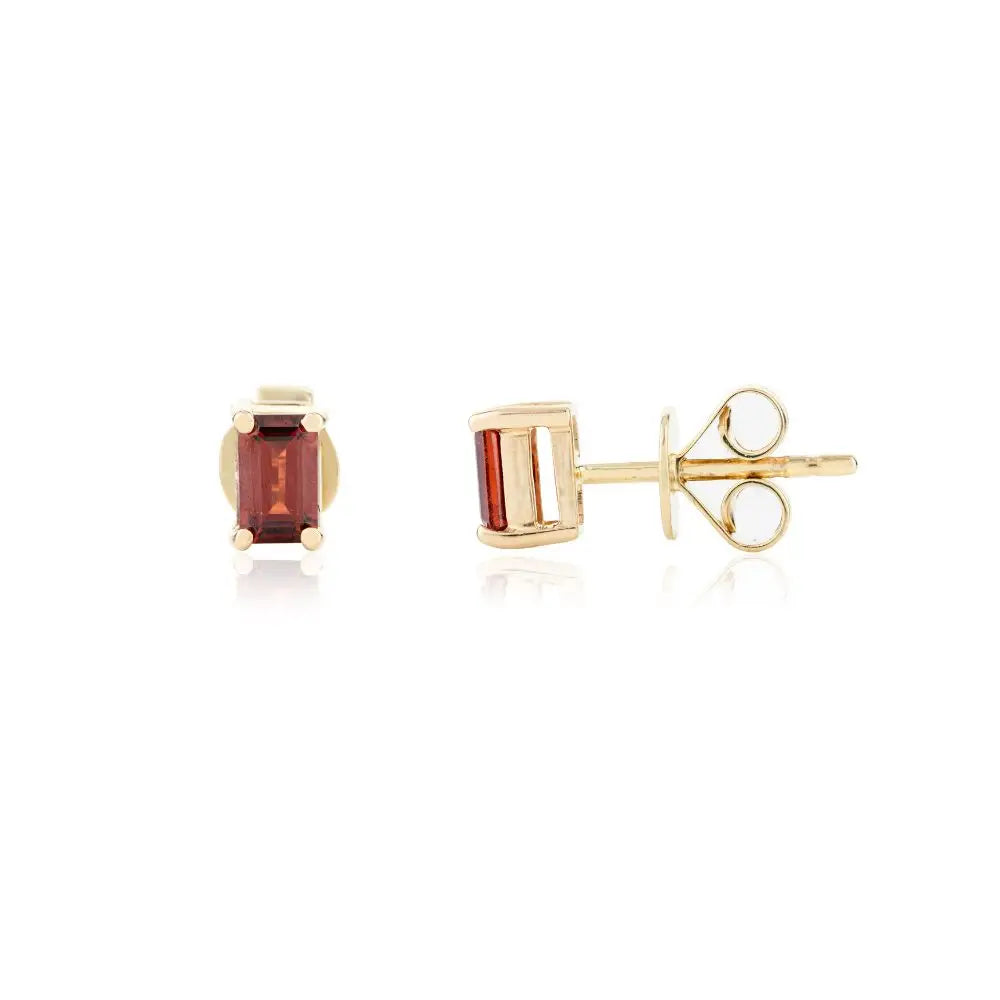 14k Solid Yellow Gold & Natural Baguette Cut Garnet Stud Earrings