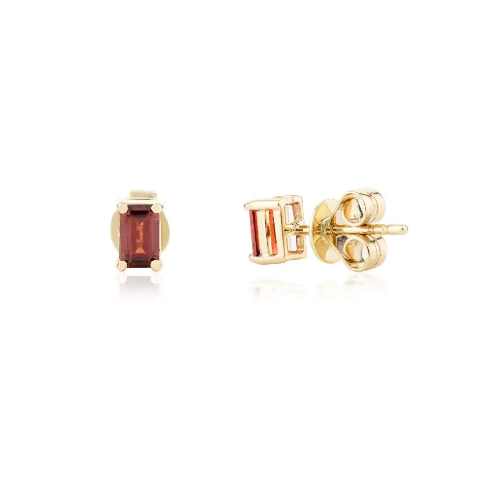 14k Solid Yellow Gold & Natural Baguette Cut Garnet Stud Earrings