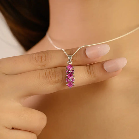 Unique Bar Design Natural Ruby 925 Silver Princess Cut Gemstone Pendant Jewelry