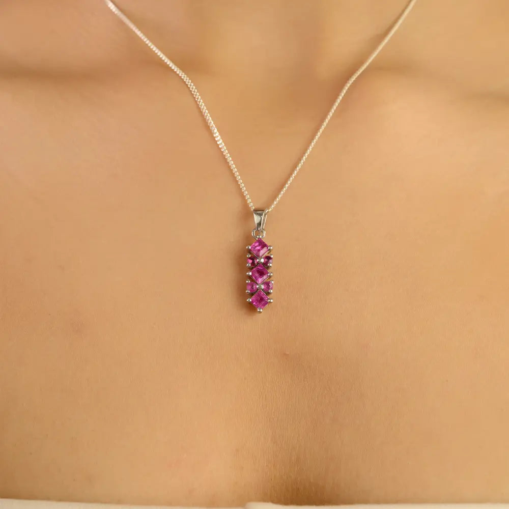 Unique Bar Design Natural Ruby 925 Silver Princess Cut Gemstone Pendant Jewelry
