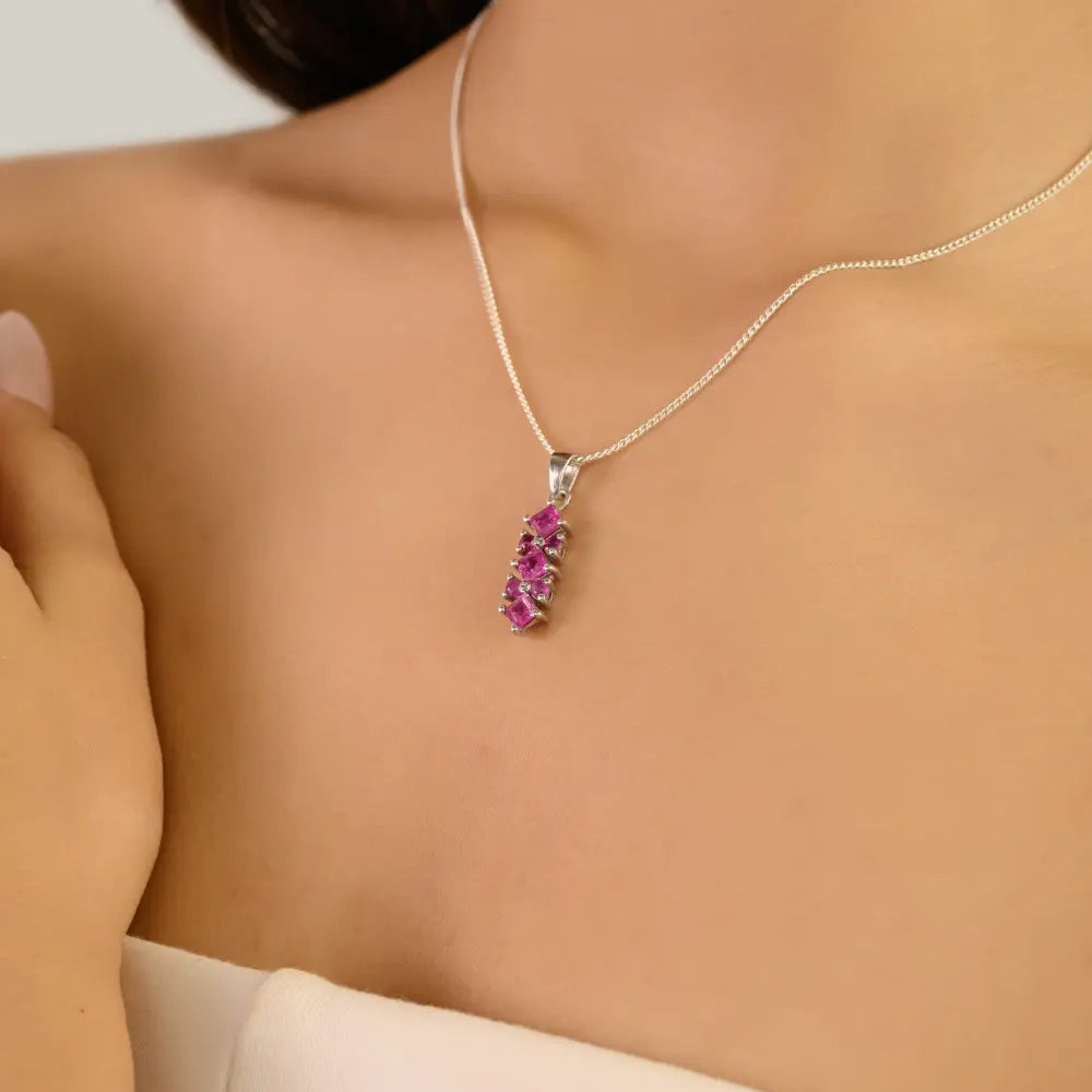 Unique Bar Design Natural Ruby 925 Silver Princess Cut Gemstone Pendant Jewelry