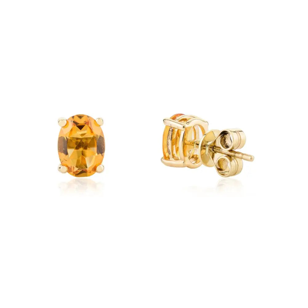 Classic Design Natural Citrine & 14k Yellow Gold Stud Earrings