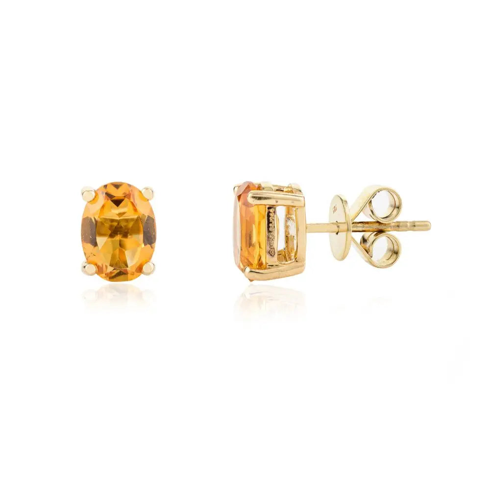 Classic Design Natural Citrine & 14k Yellow Gold Stud Earrings