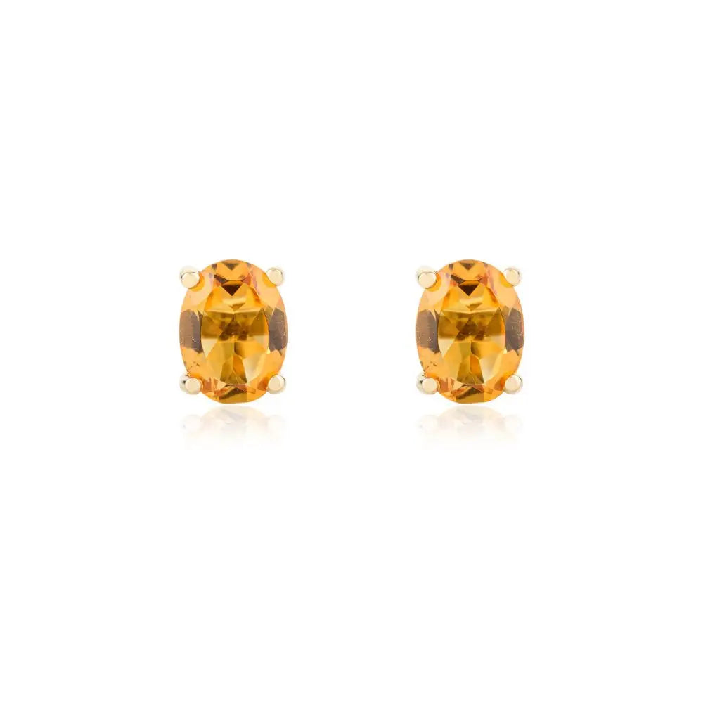 Classic Design Natural Citrine & 14k Yellow Gold Stud Earrings