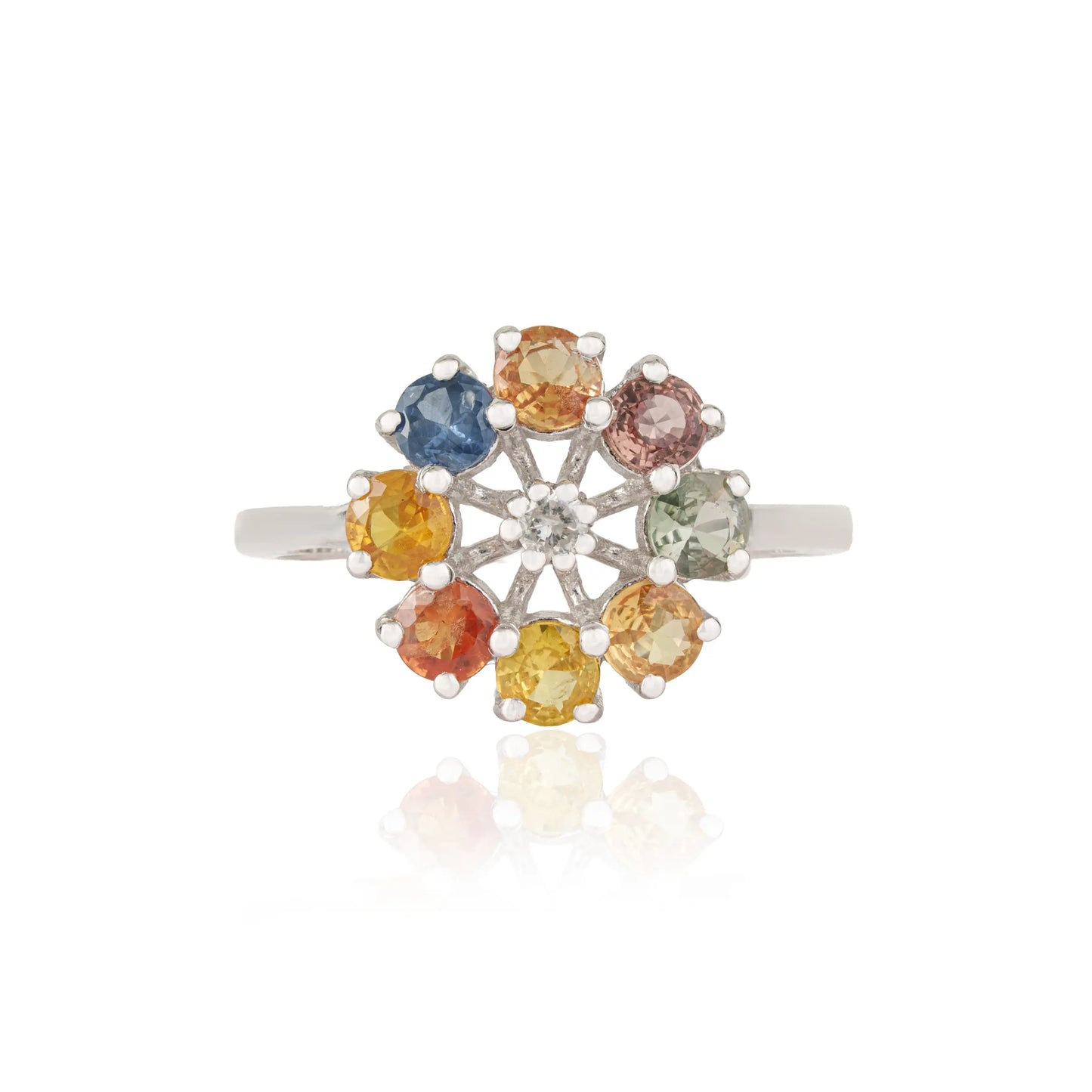 Trendy 925 Sterling Silver Round Cut Natural Multi Sapphire Gemstone Fine Ring Jewelry