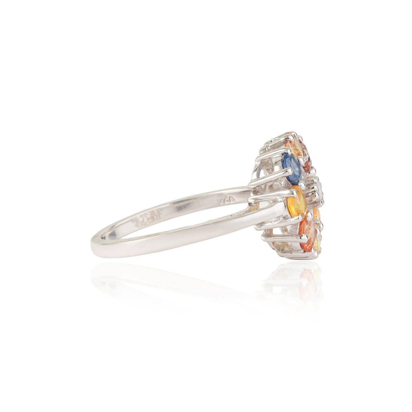 Trendy 925 Sterling Silver Round Cut Natural Multi Sapphire Gemstone Fine Ring Jewelry