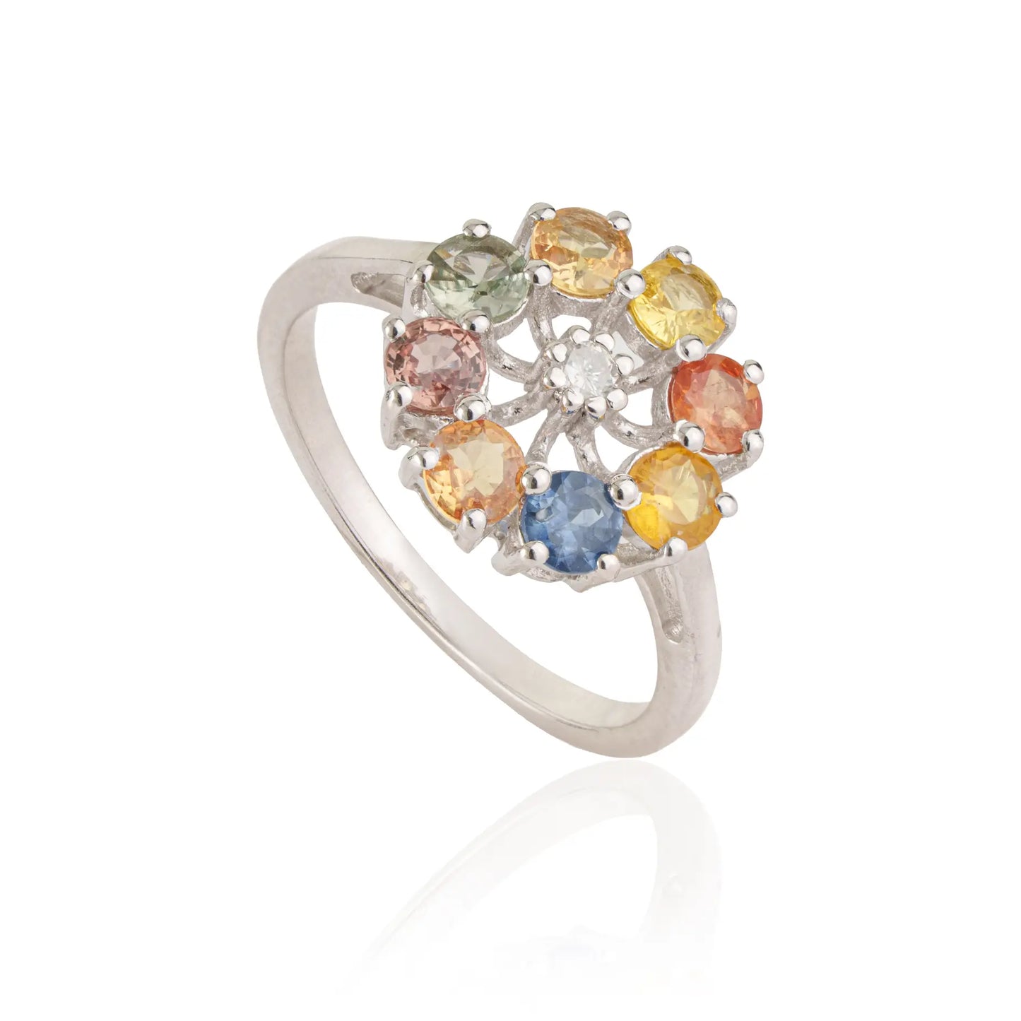 Trendy 925 Sterling Silver Round Cut Natural Multi Sapphire Gemstone Fine Ring Jewelry