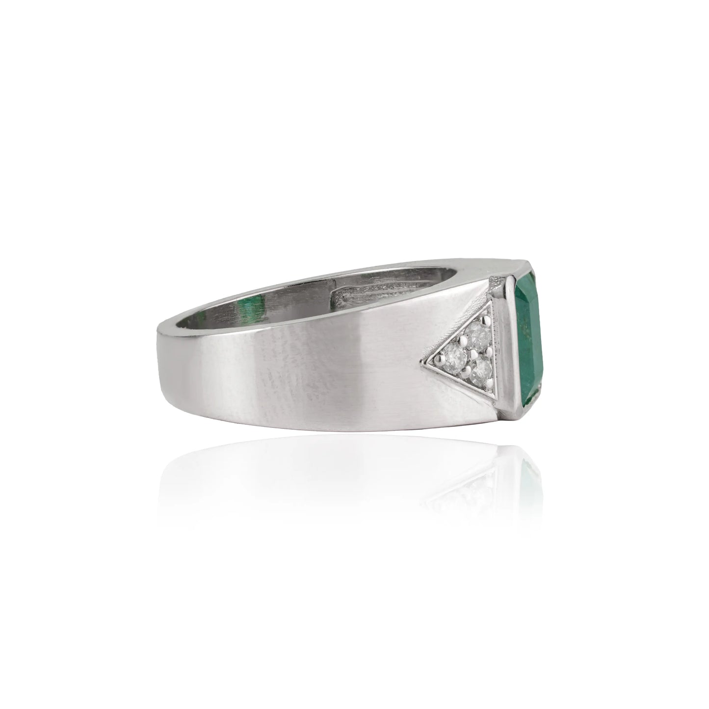 Bold Design 925 Sterling Silver Octagon Cut Emerald & Round Diamond Statement Ring Jewelry