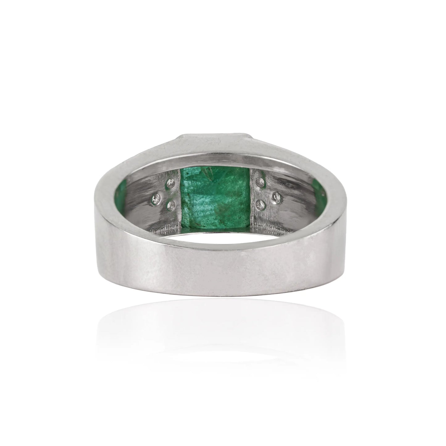 Bold Design 925 Sterling Silver Octagon Cut Emerald & Round Diamond Statement Ring Jewelry