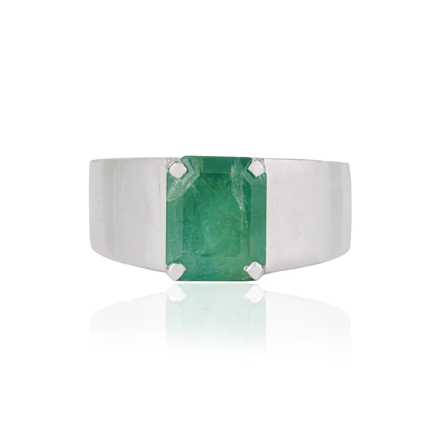 Classy Design 925 Sterling Silver Octagon Cut Natural Emerald Unisex Ring Jewelry