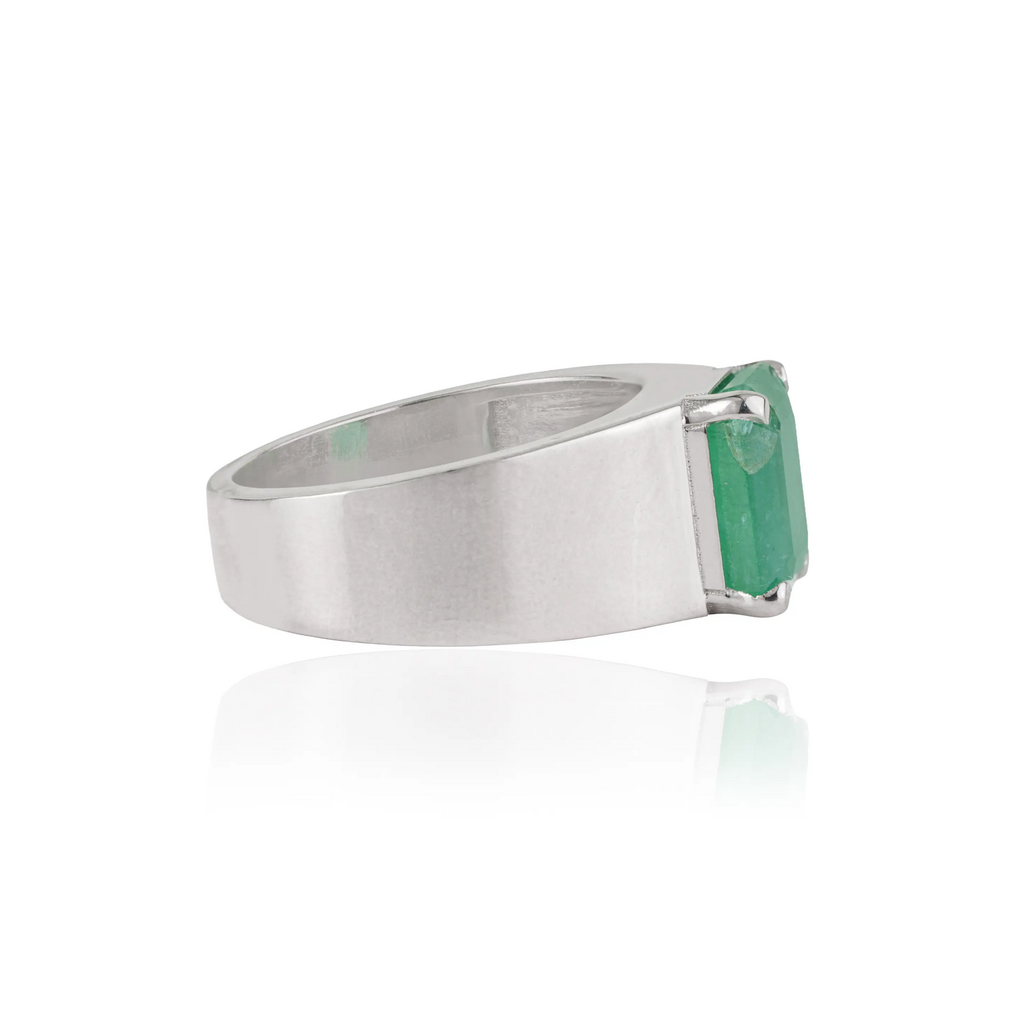 Classy Design 925 Sterling Silver Octagon Cut Natural Emerald Unisex Ring Jewelry
