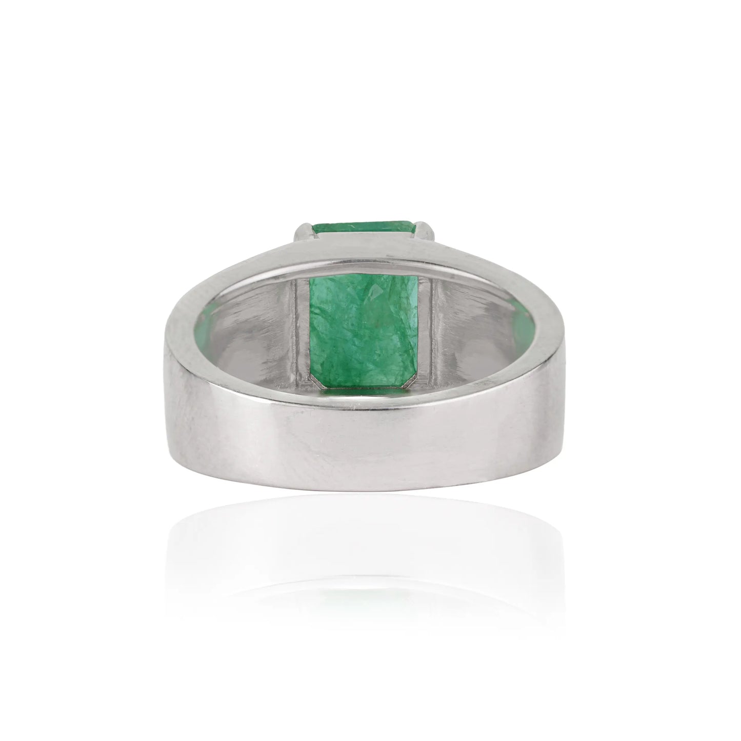 Classy Design 925 Sterling Silver Octagon Cut Natural Emerald Unisex Ring Jewelry
