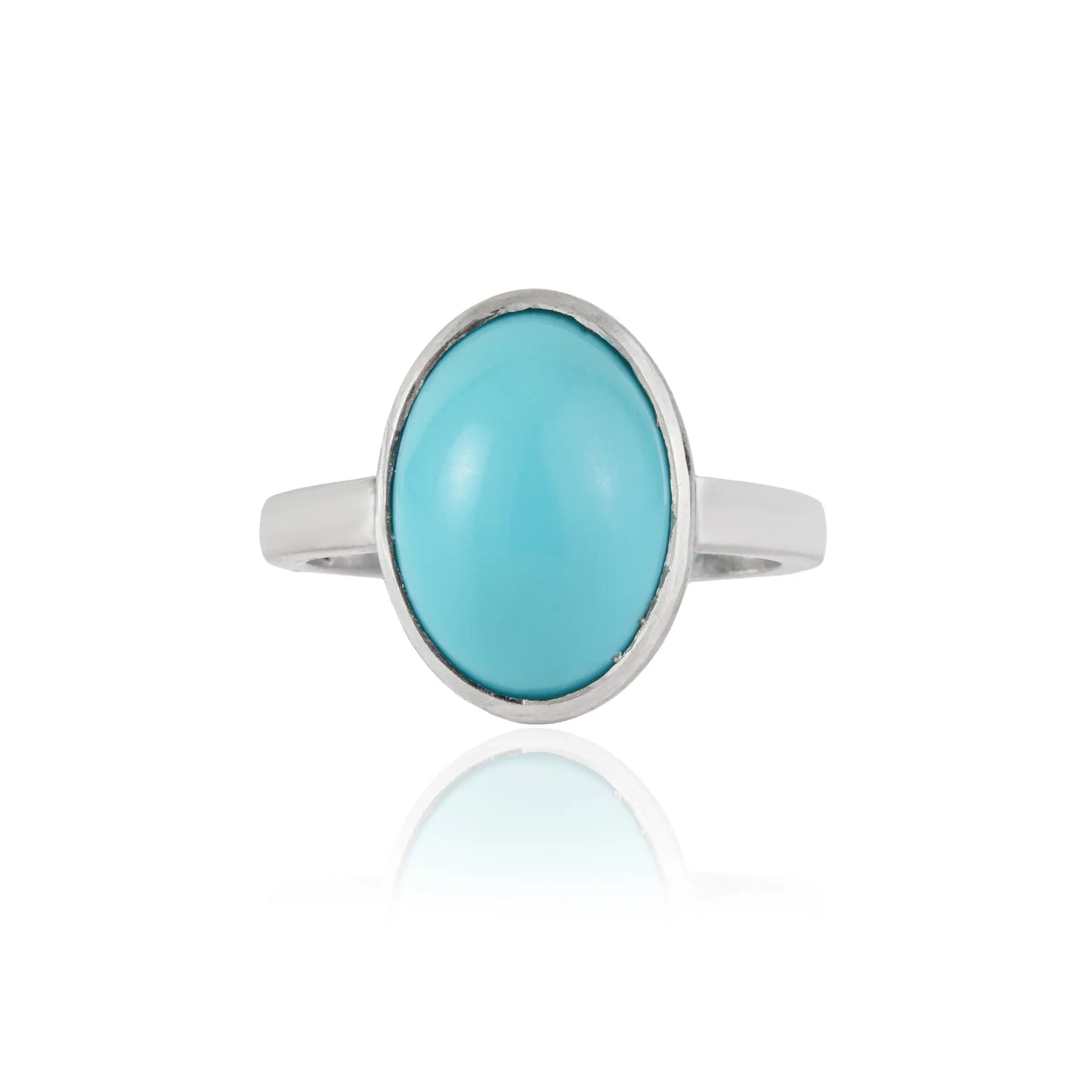 Bezel Set 10x14 mm Oval Shape Turquoise December Birthstone 925 Silver Ring Jewelry