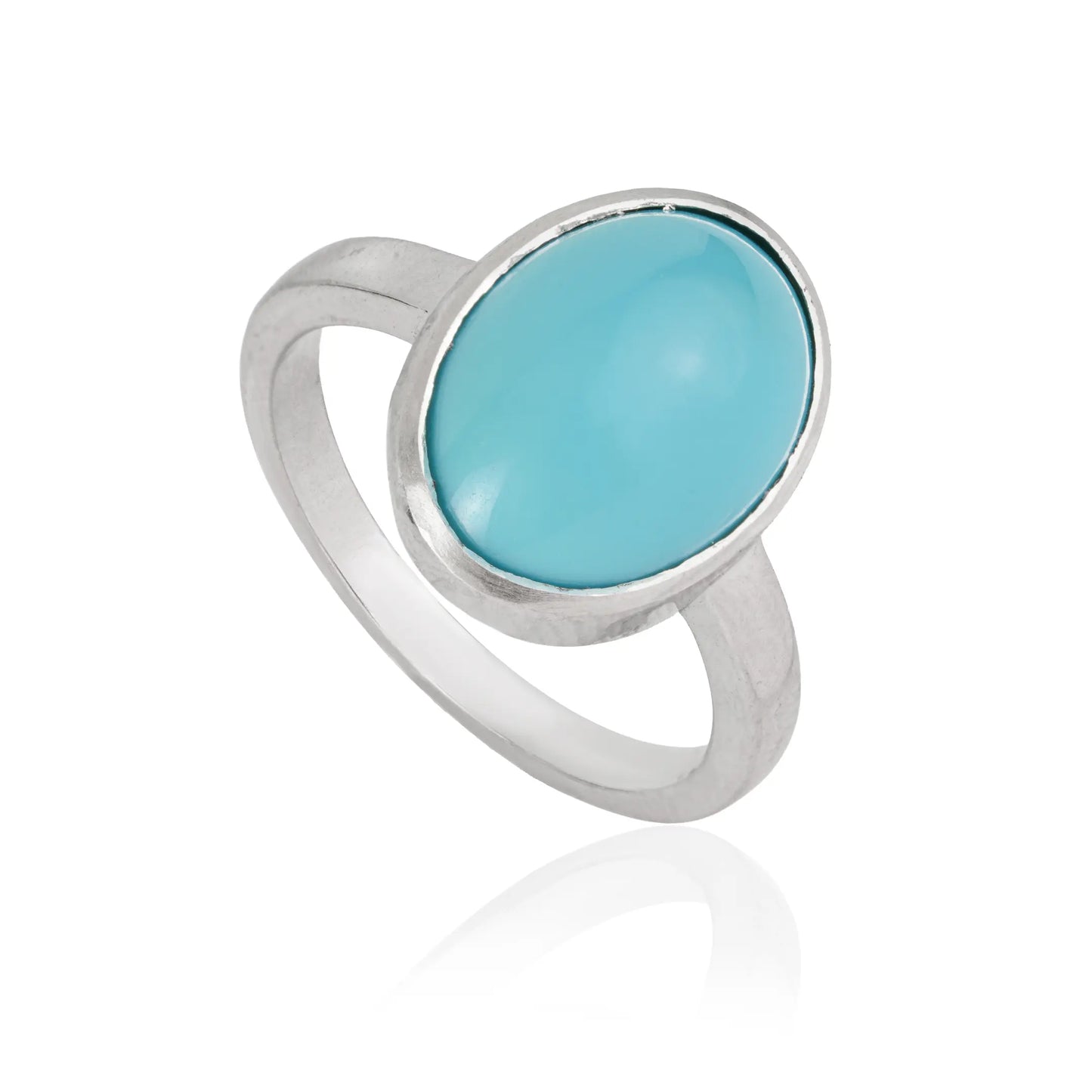 Bezel Set 10x14 mm Oval Shape Turquoise December Birthstone 925 Silver Ring Jewelry