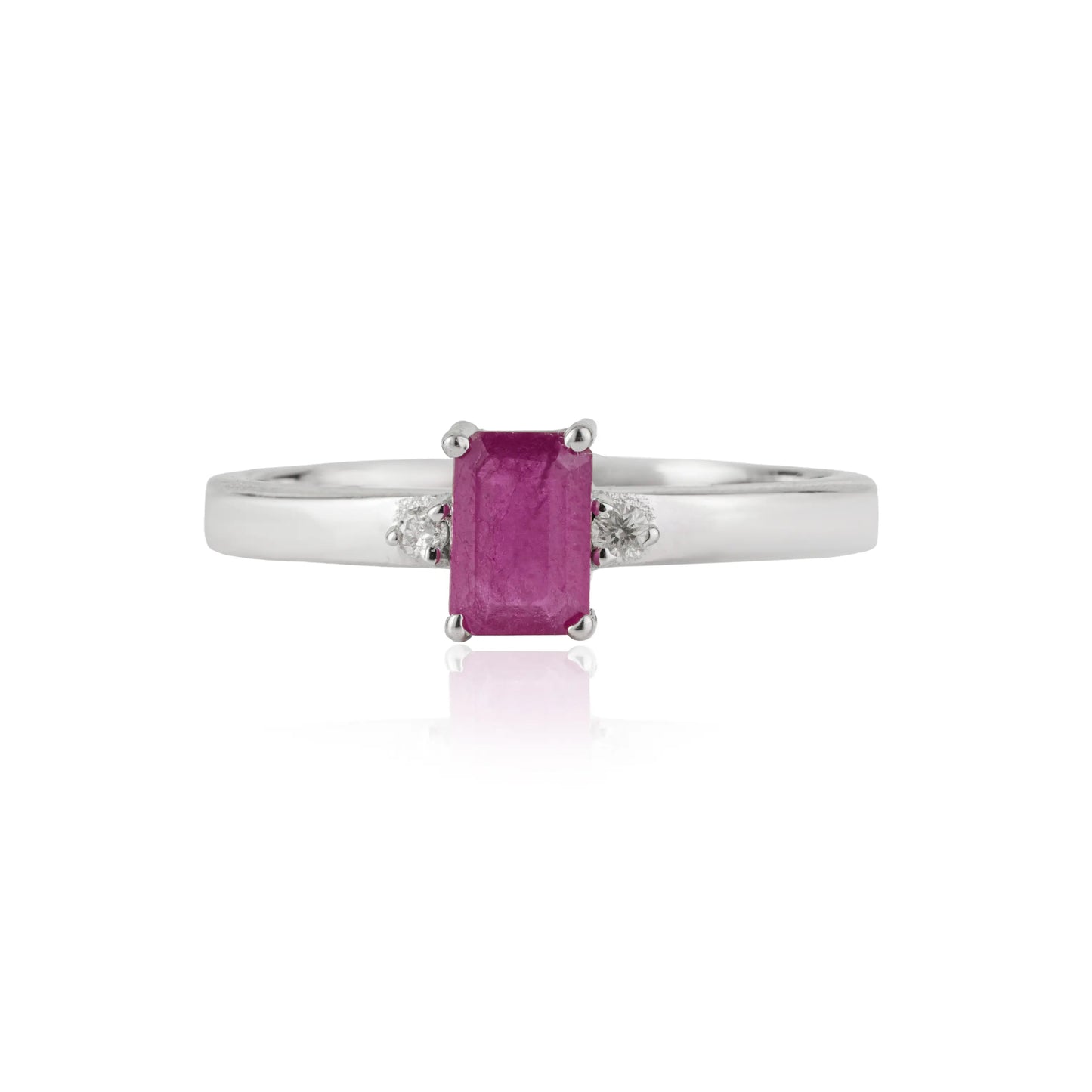 Minimal Design 925 Sterling Silver Natural Ruby & Diamond Handmade Ring For Women's