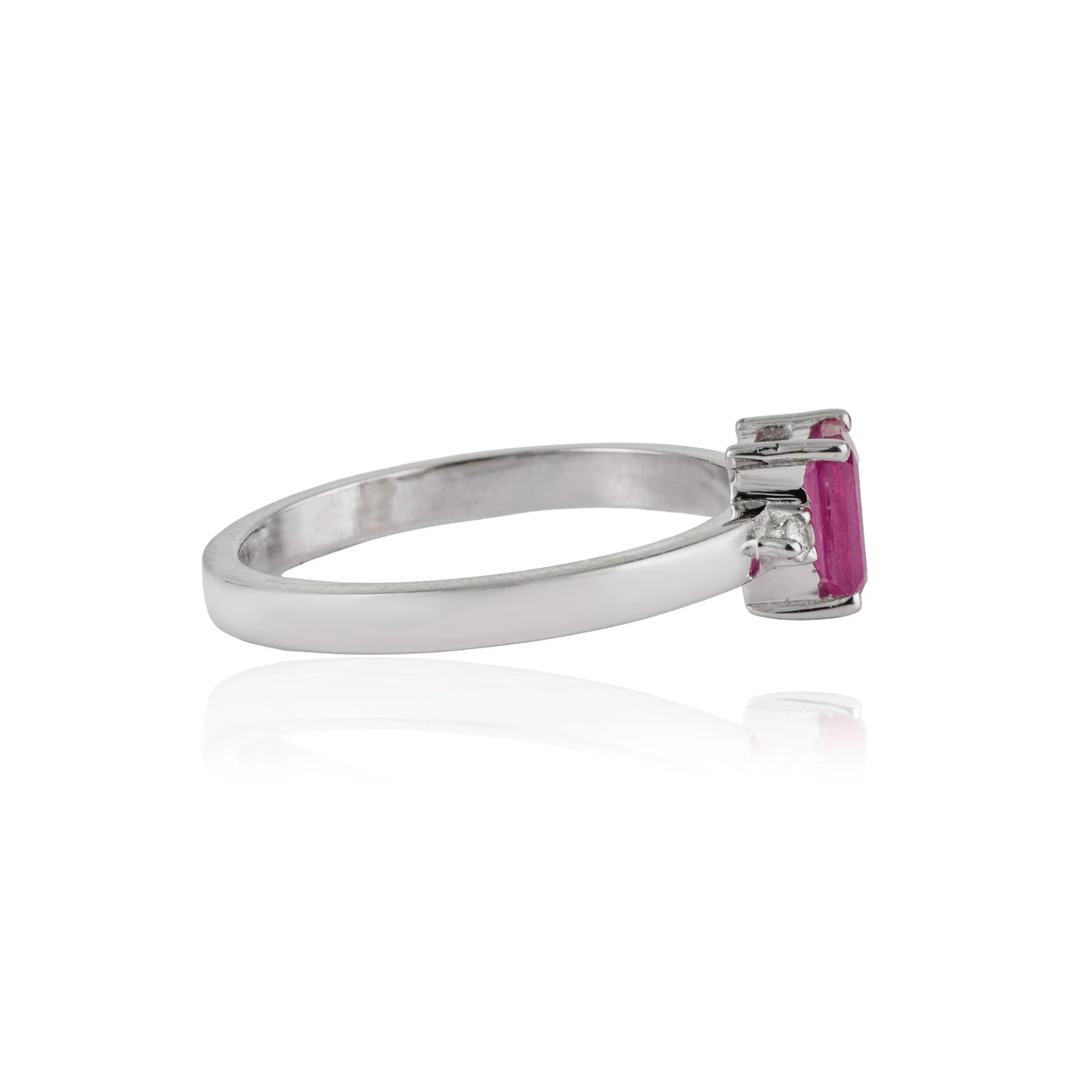 Minimal Design 925 Sterling Silver Natural Ruby & Diamond Handmade Ring For Women's