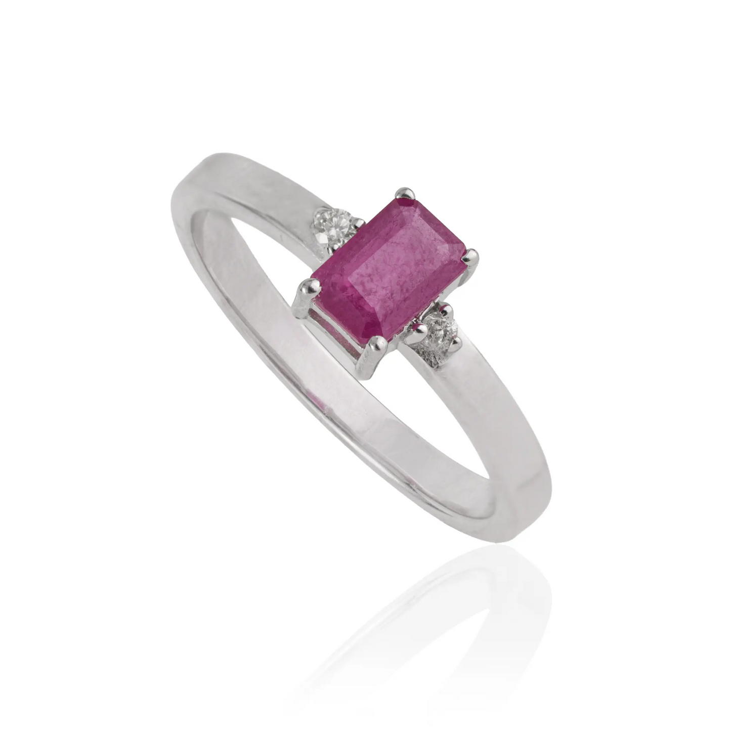 Minimal Design 925 Sterling Silver Natural Ruby & Diamond Handmade Ring For Women's