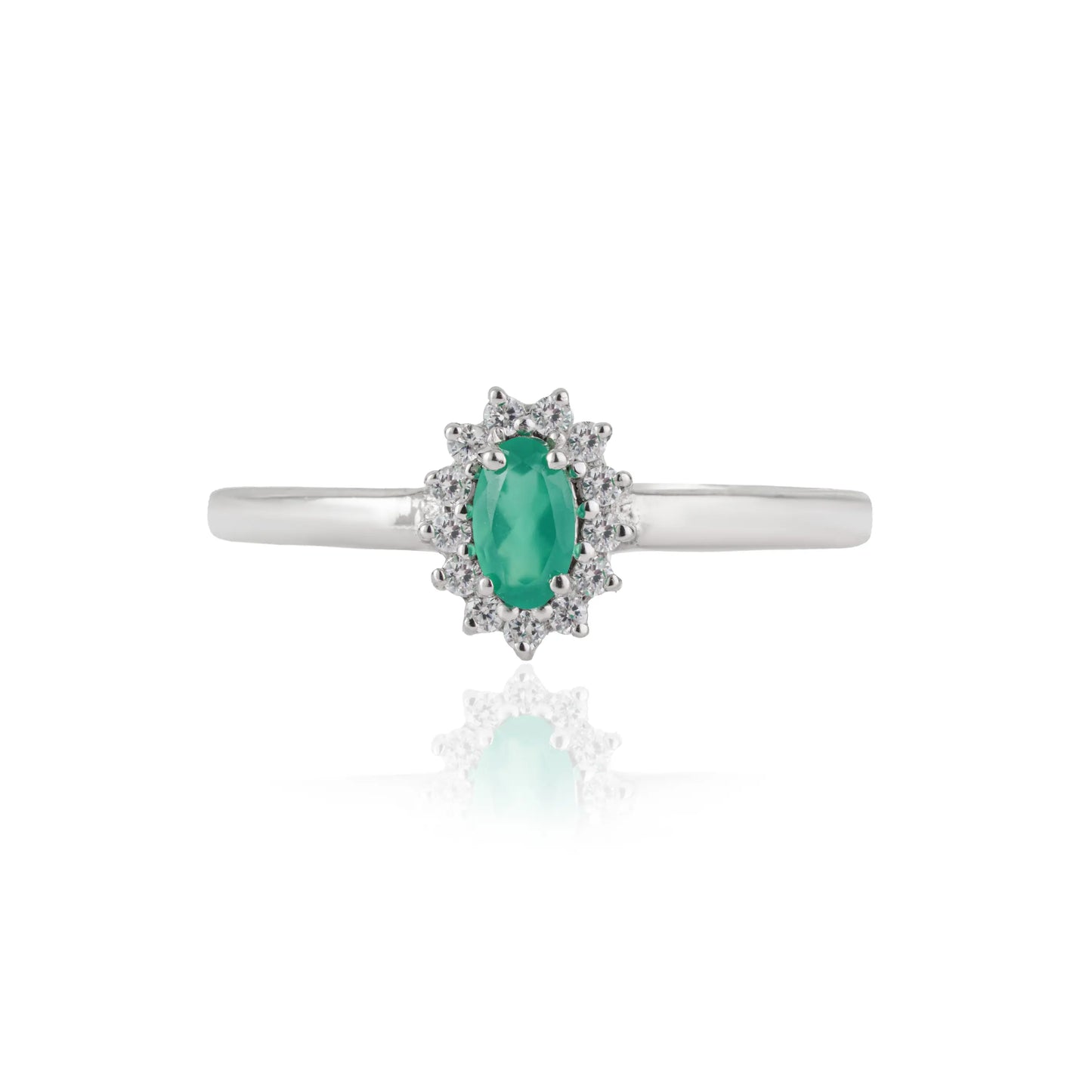 Elegant Design 925 Sterling Silver Natural Green Onyx & Diamond Cluster Ring For Women