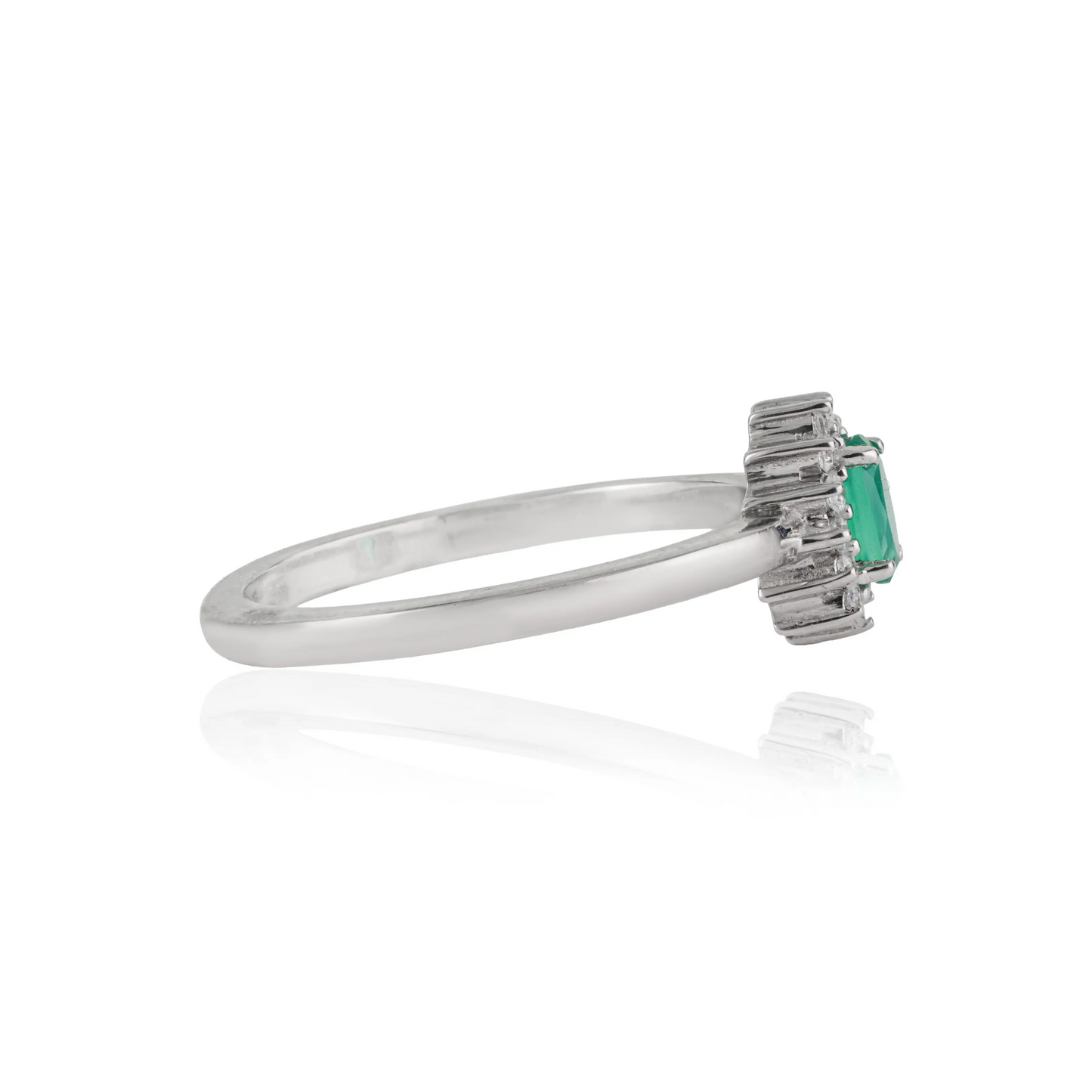 Elegant Design 925 Sterling Silver Natural Green Onyx & Diamond Cluster Ring For Women