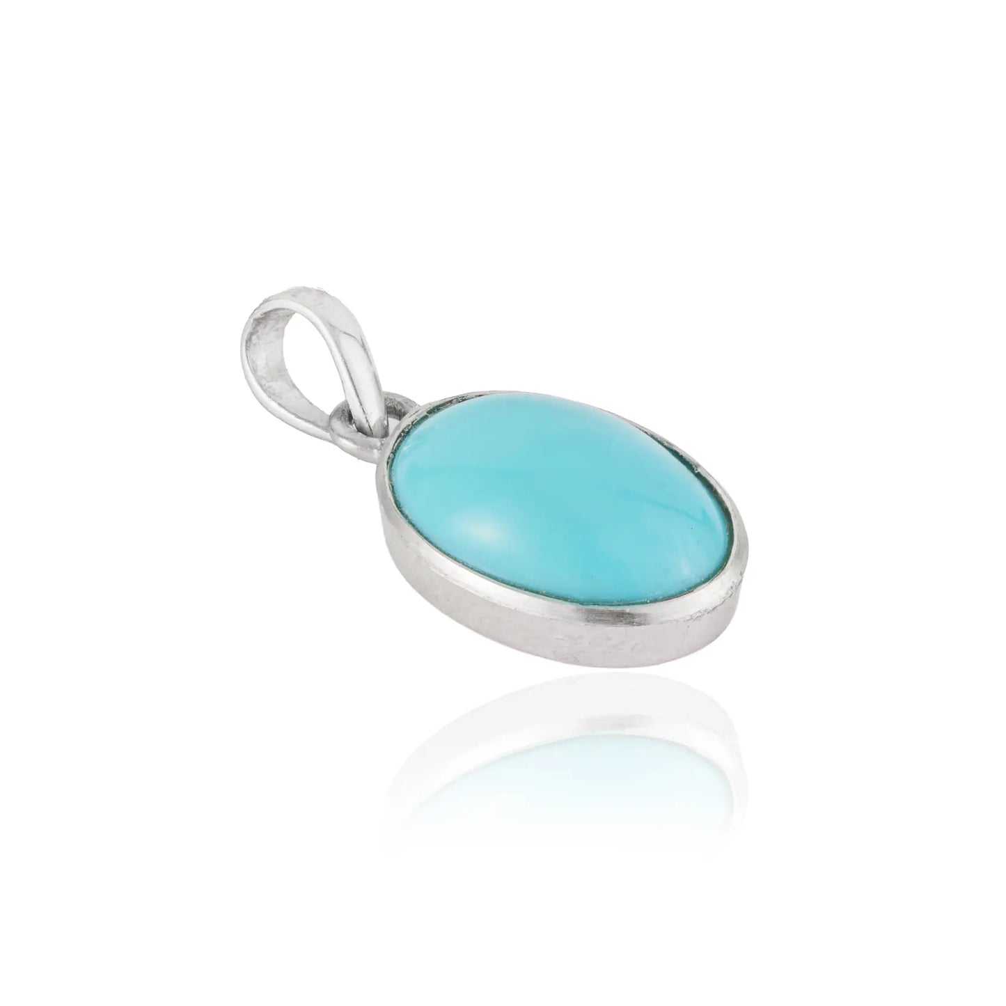 10x14 mm Oval Shape Natural Turquoise December Birthstone 925 Sterling Silver Pendant