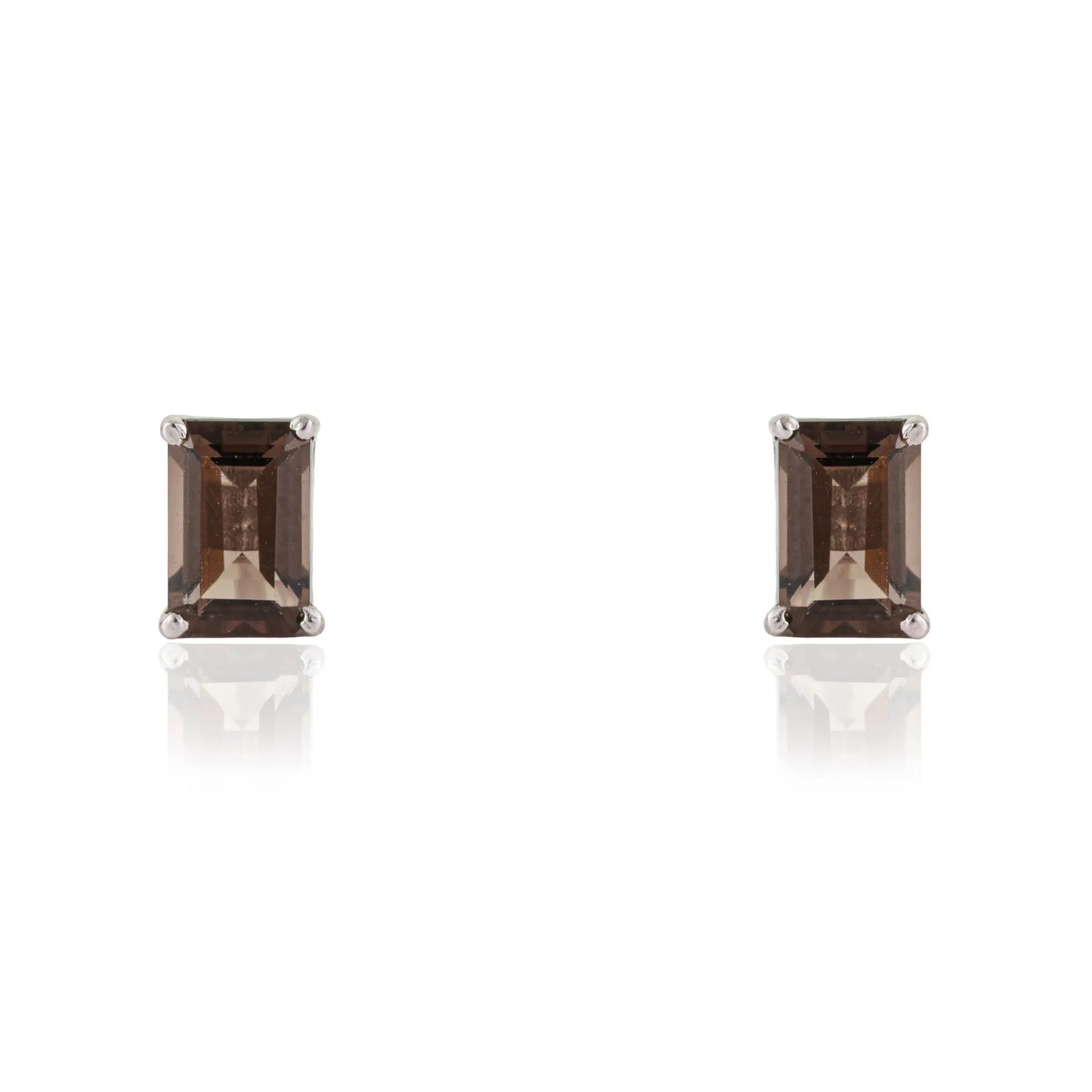 Trendy Minimal Design Octagon Cut Natural Smoky Topaz 925 Sterling Silver Stud Earrings