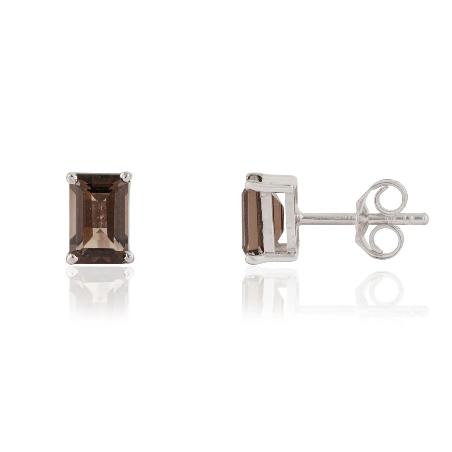 Trendy Minimal Design Octagon Cut Natural Smoky Topaz 925 Sterling Silver Stud Earrings