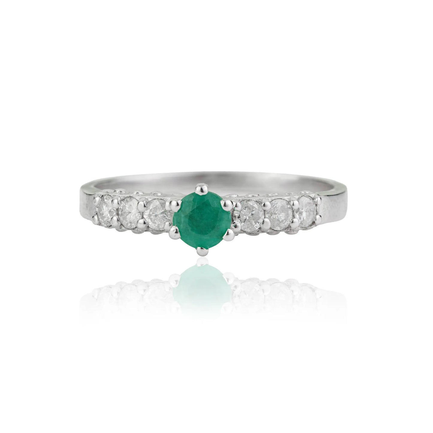 100% Authentic Emerald & Diamond 925 Sterling Silver Solitaire Accent Fine Ring For Women's Party Wear