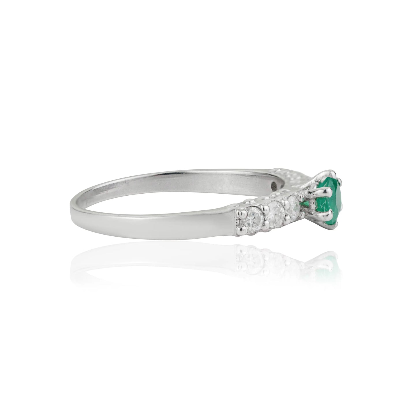 100% Authentic Emerald & Diamond 925 Sterling Silver Solitaire Accent Fine Ring For Women's Party Wear