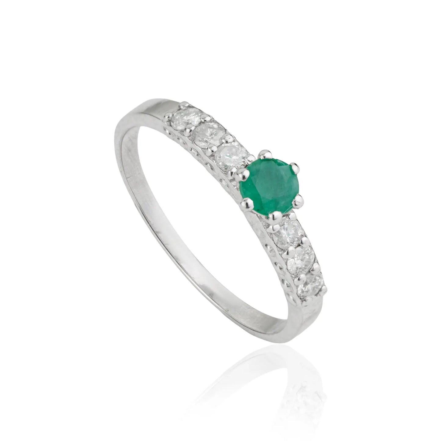 100% Authentic Emerald & Diamond 925 Sterling Silver Solitaire Accent Fine Ring For Women's Party Wear