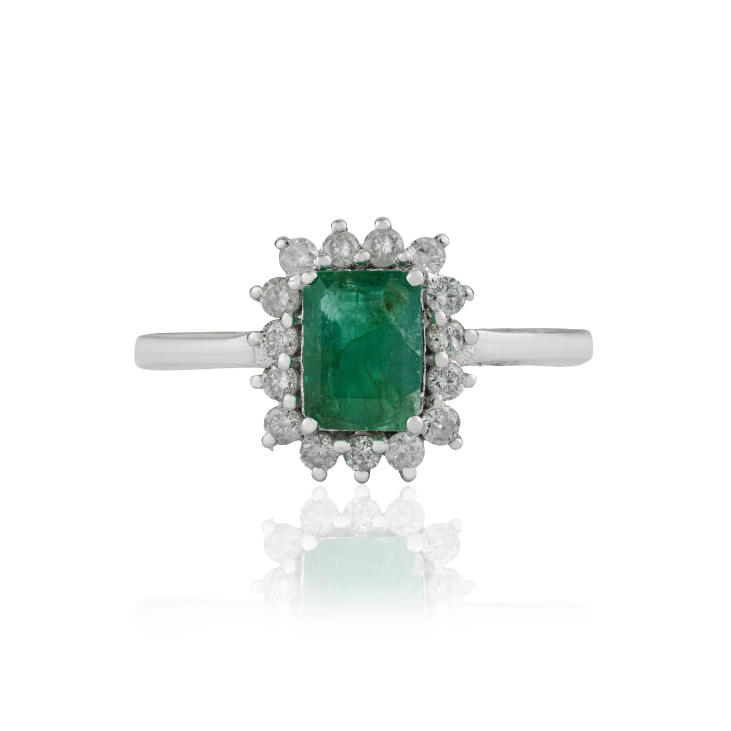 5X7 mm Genuine Emerald & Diamond Halo Classic 925 Sterling Silver Ring Fine Jewelry
