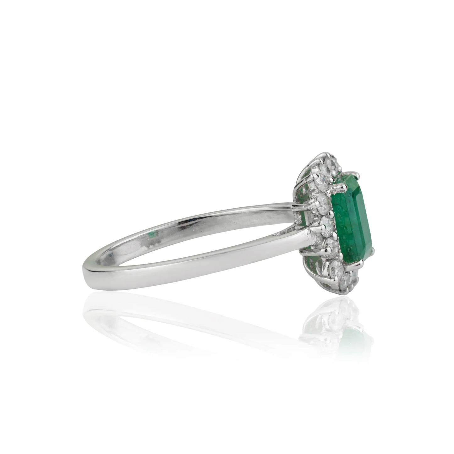 5X7 mm Genuine Emerald & Diamond Halo Classic 925 Sterling Silver Ring Fine Jewelry