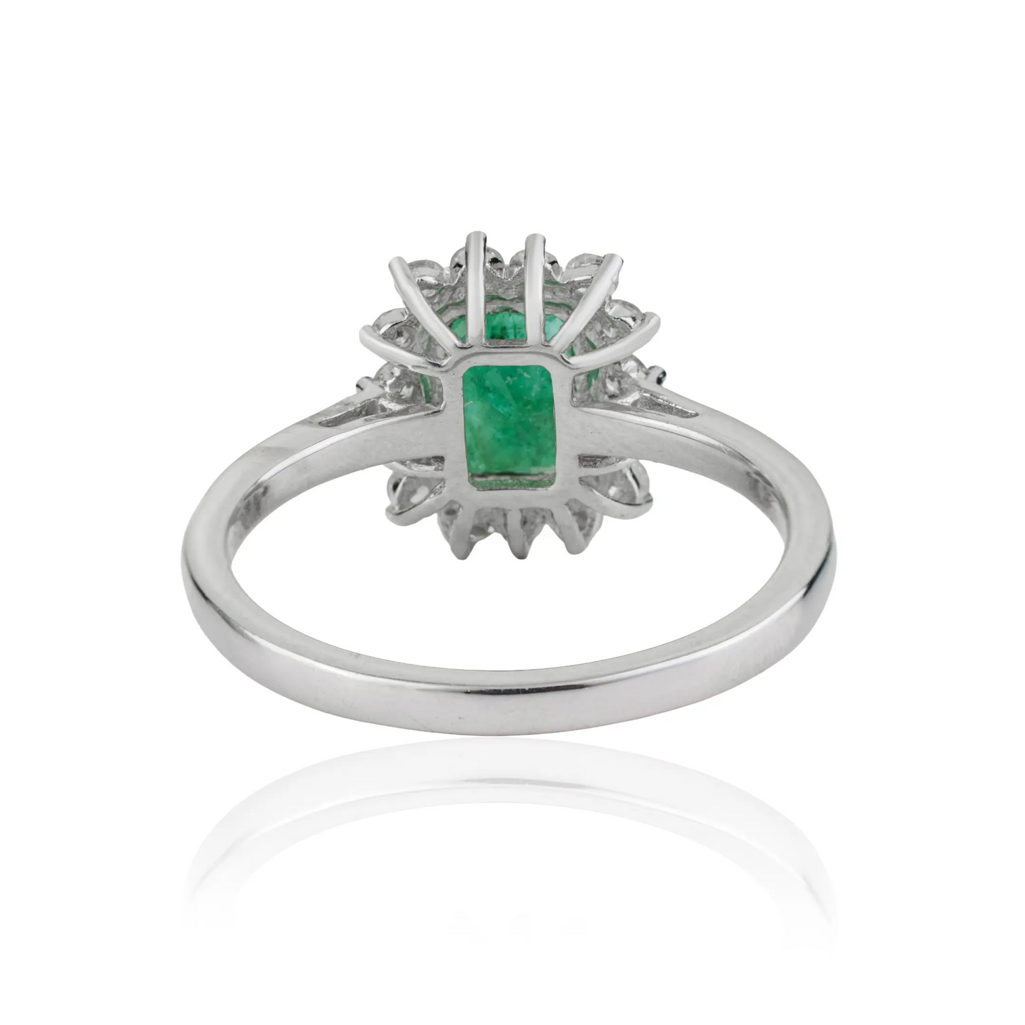 5X7 mm Genuine Emerald & Diamond Halo Classic 925 Sterling Silver Ring Fine Jewelry