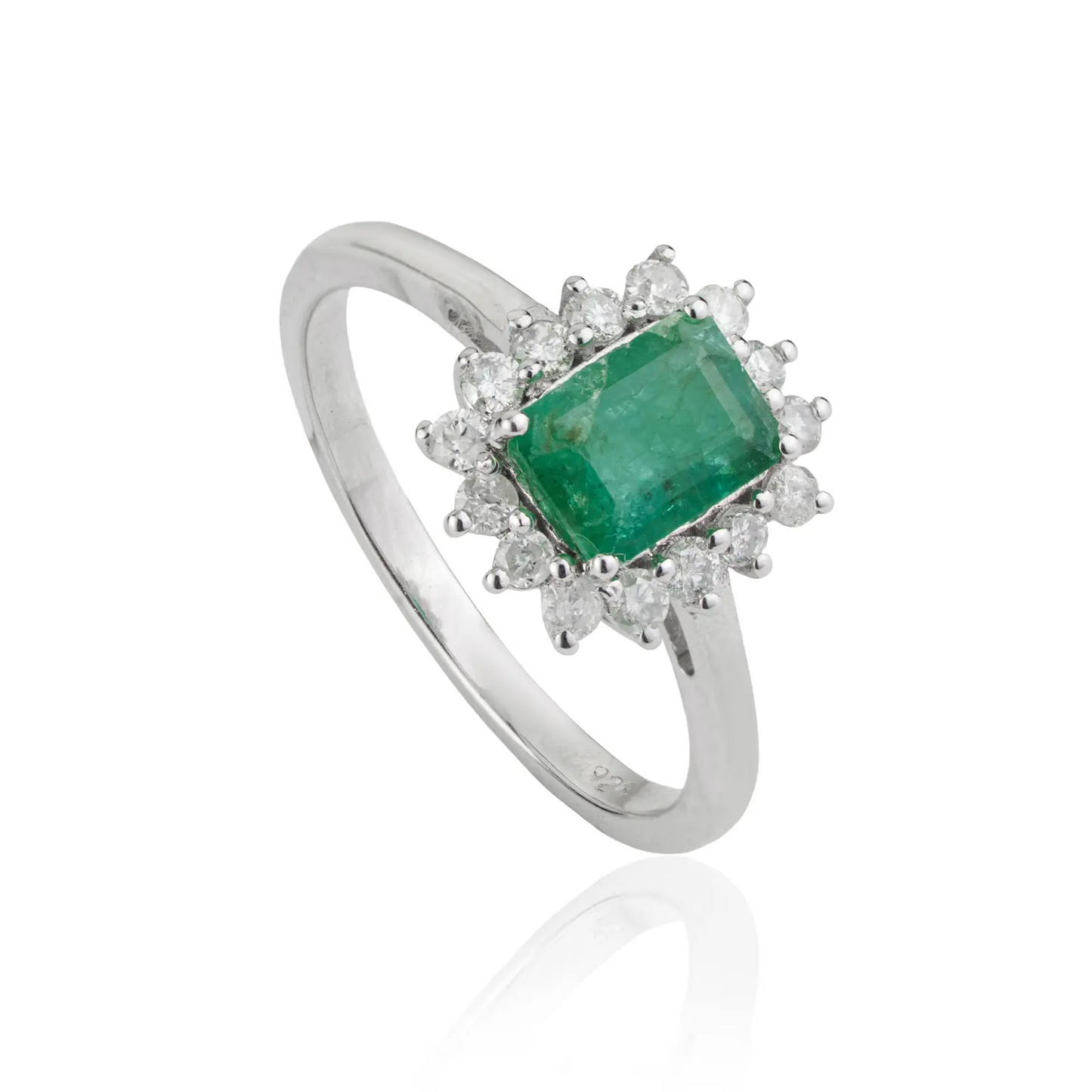5X7 mm Genuine Emerald & Diamond Halo Classic 925 Sterling Silver Ring Fine Jewelry