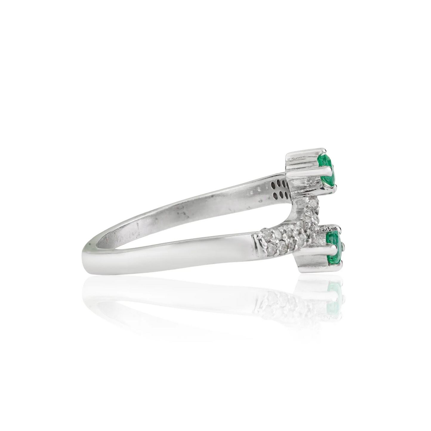 May Birthstone Round Emerald & Diamond 925 Sterling Silver Wave Band Ring For Women's Everyday Wear