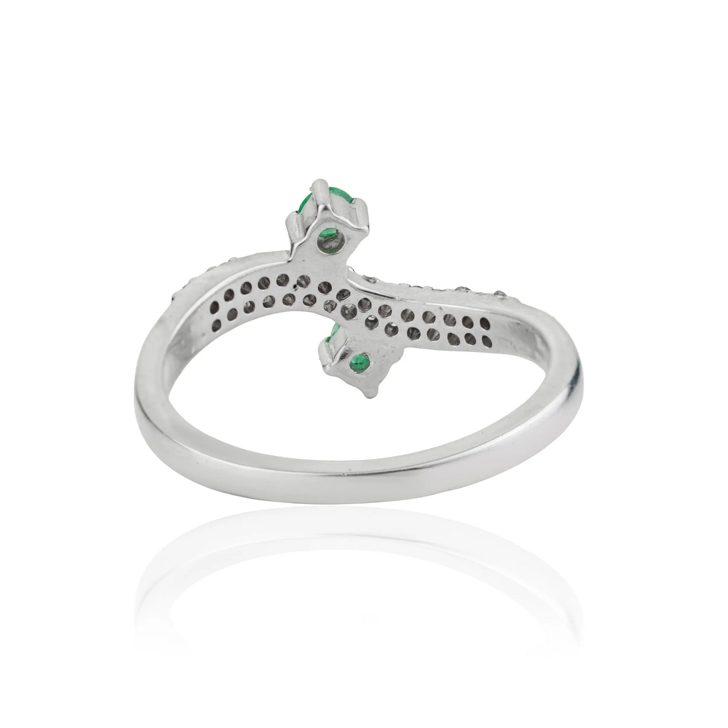 May Birthstone Round Emerald & Diamond 925 Sterling Silver Wave Band Ring For Women's Everyday Wear