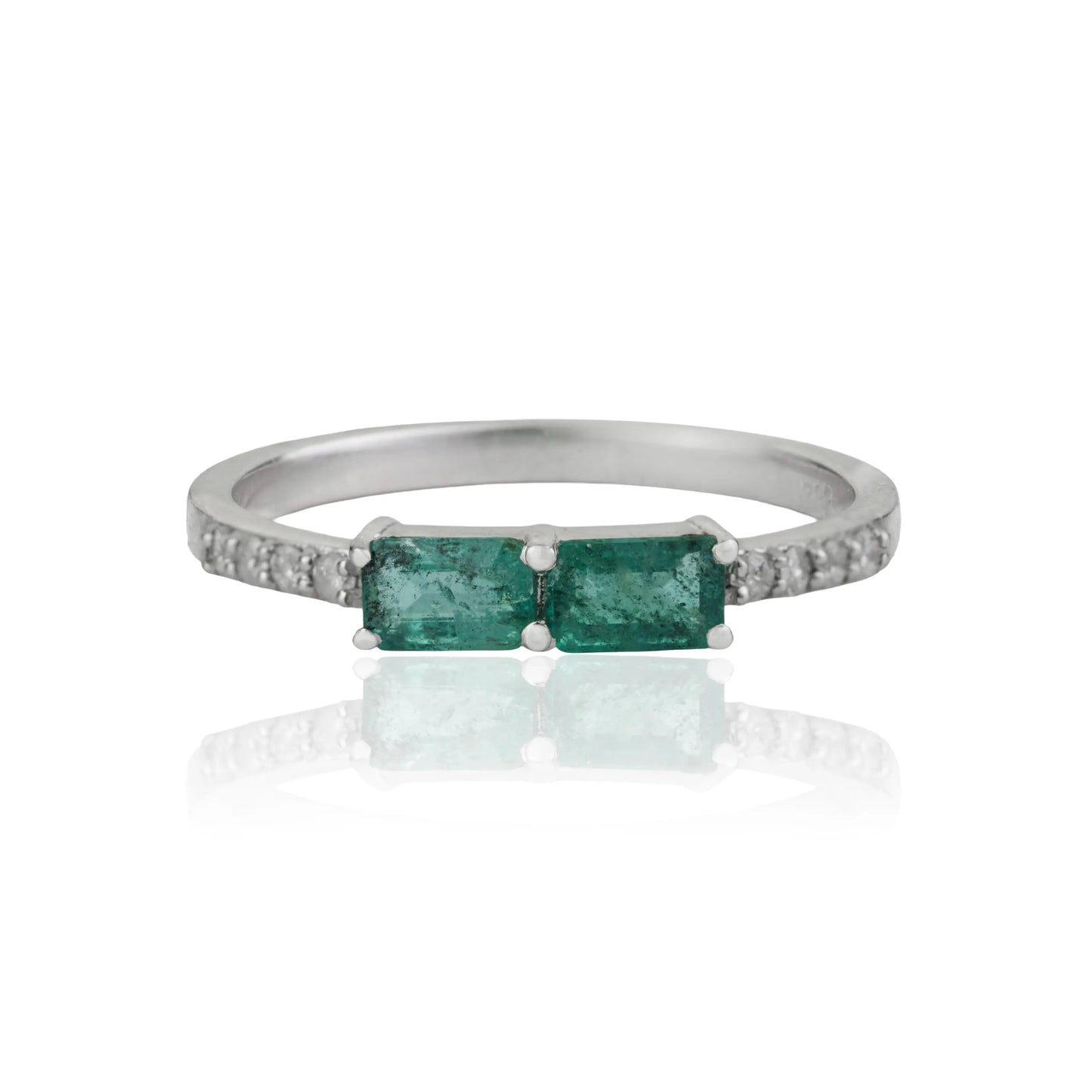 New Trendy Octagon Shape Emerald & Diamond 925 Sterling Silver Ring For Women