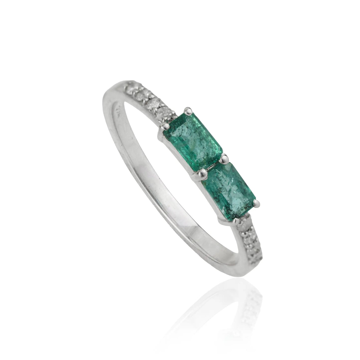 New Trendy Octagon Shape Emerald & Diamond 925 Sterling Silver Ring For Women