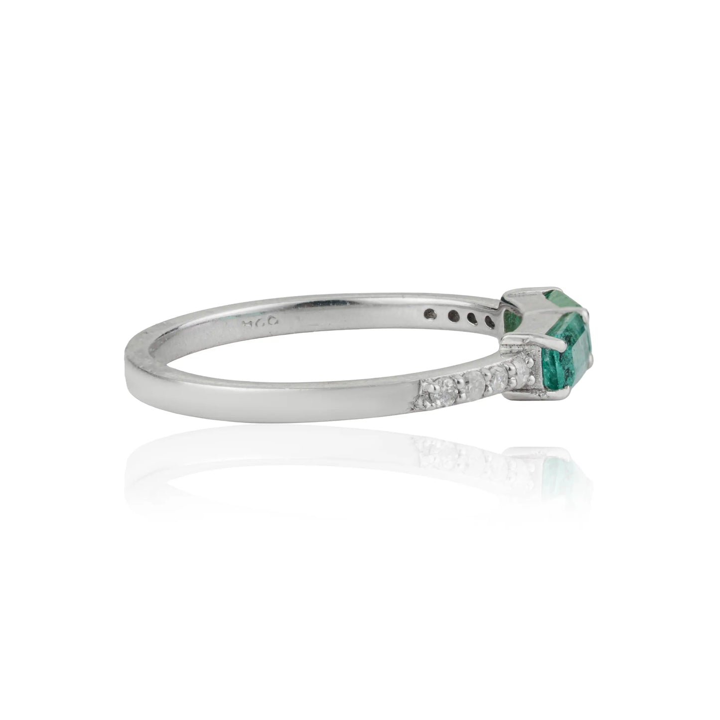 New Trendy Octagon Shape Emerald & Diamond 925 Sterling Silver Ring For Women