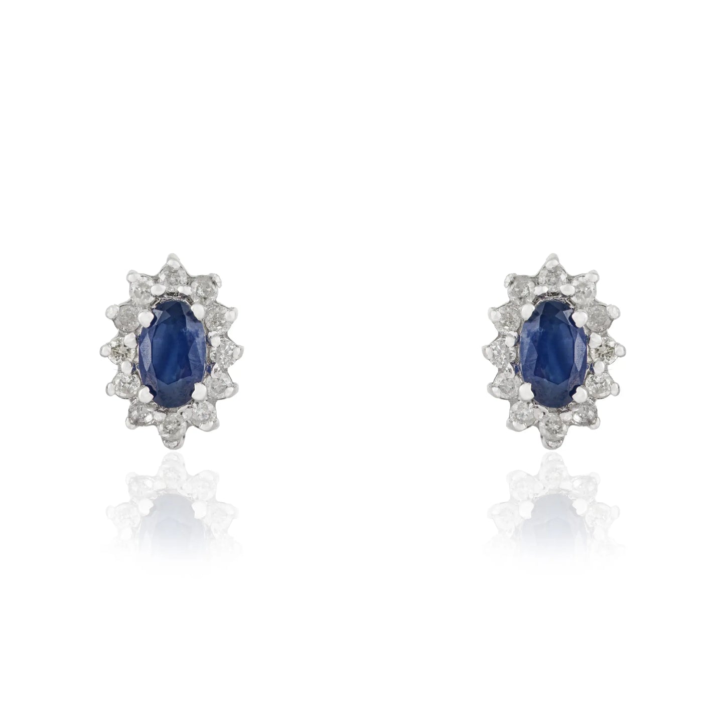 High Quality Blue Sapphire & Diamond 925 Sterling Silver Halo Stud Earrings For Women's