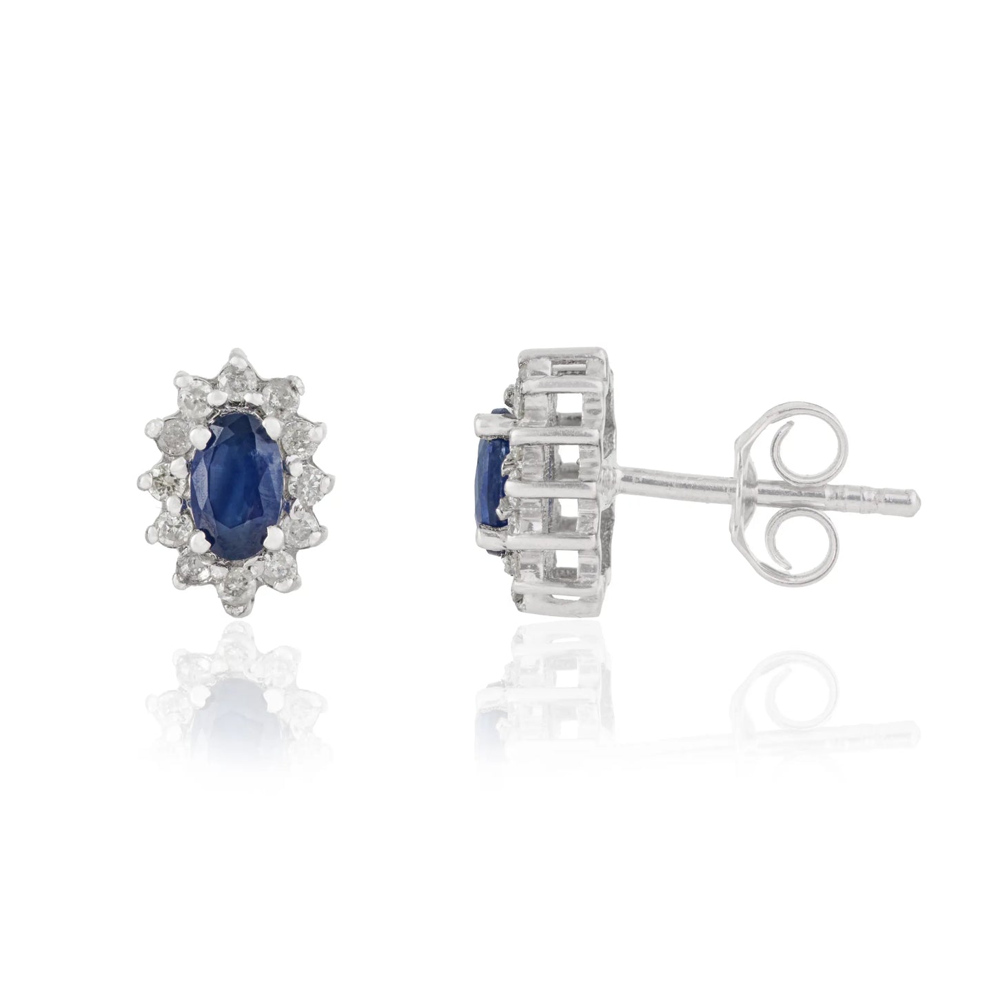 High Quality Blue Sapphire & Diamond 925 Sterling Silver Halo Stud Earrings For Women's