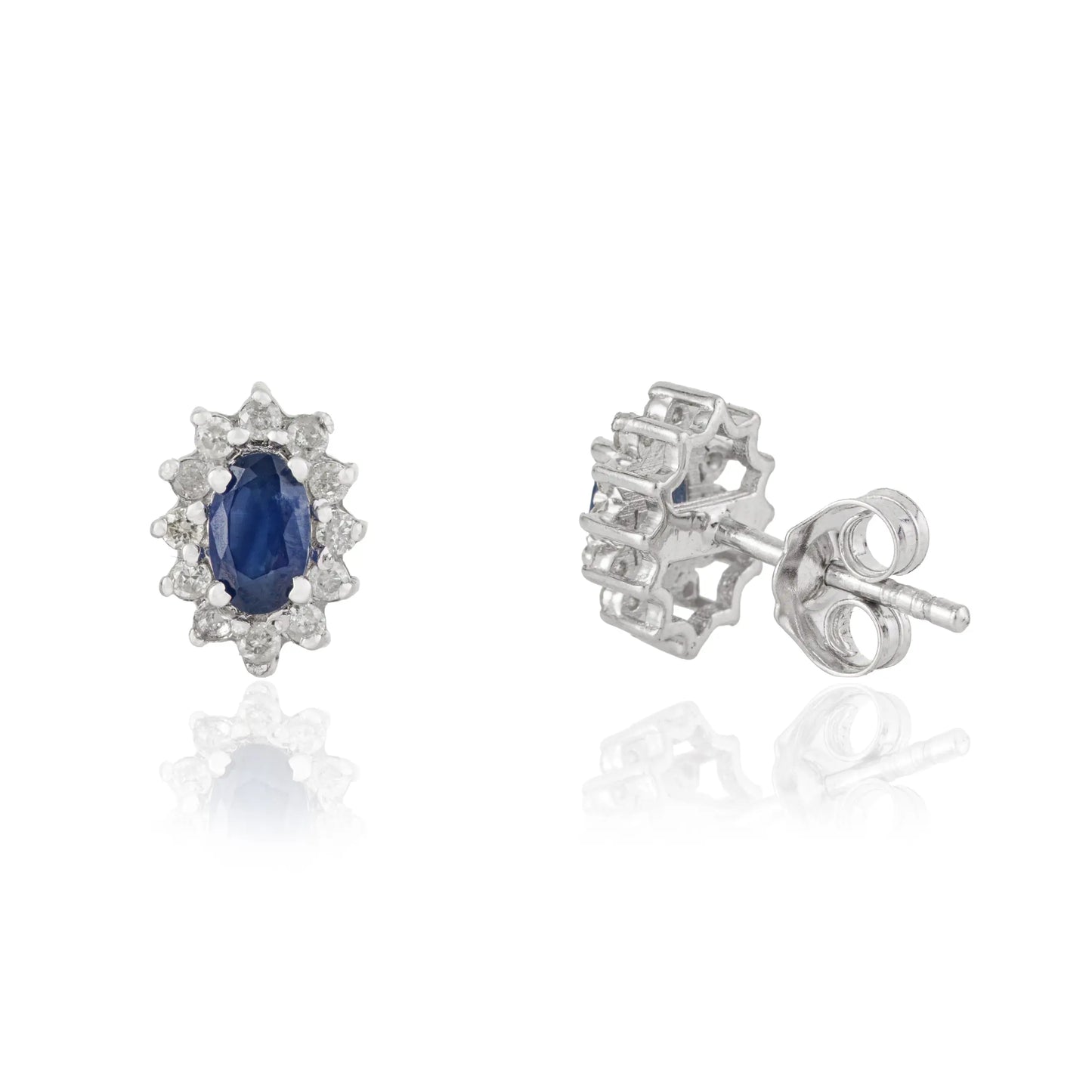 High Quality Blue Sapphire & Diamond 925 Sterling Silver Halo Stud Earrings For Women's