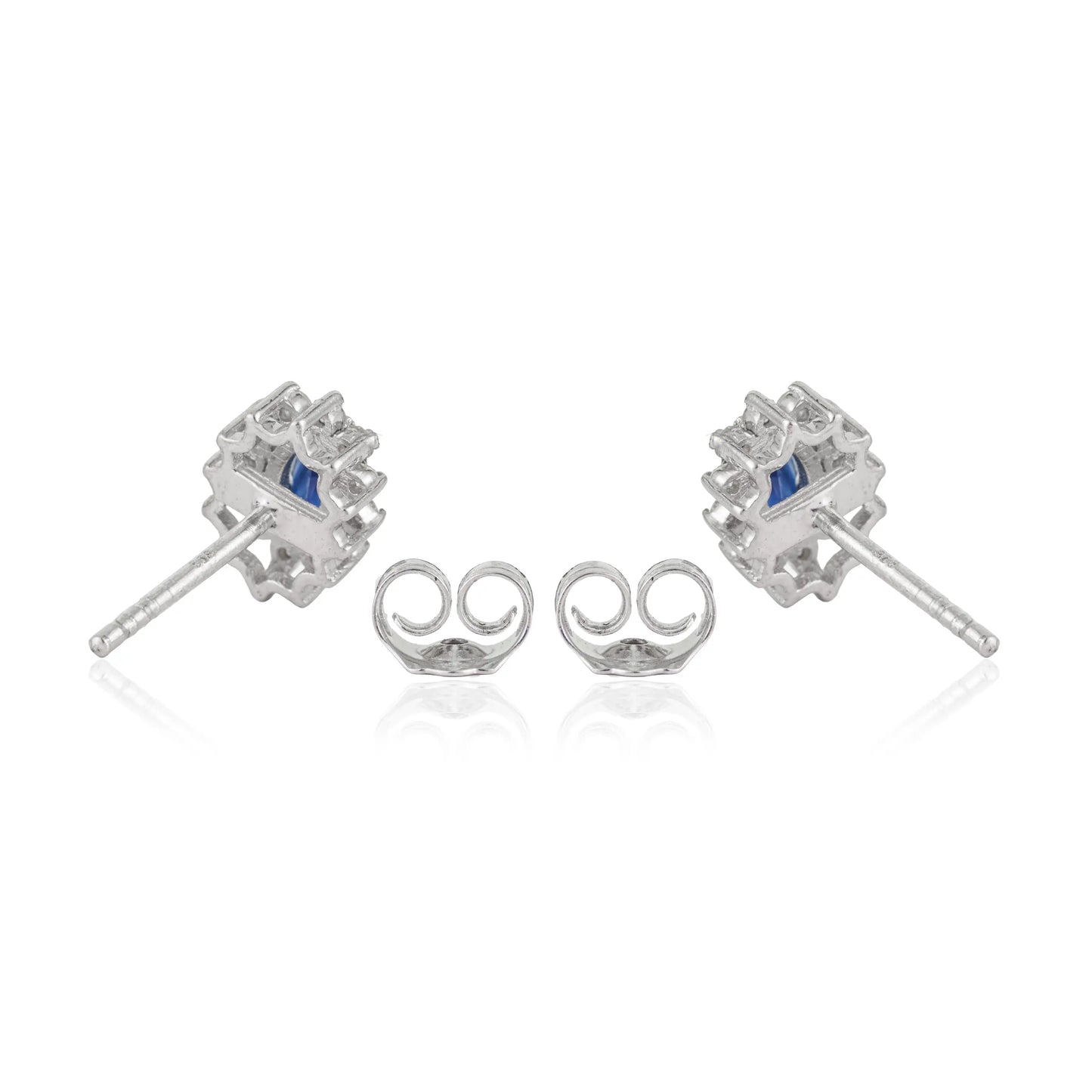 High Quality Blue Sapphire & Diamond 925 Sterling Silver Halo Stud Earrings For Women's