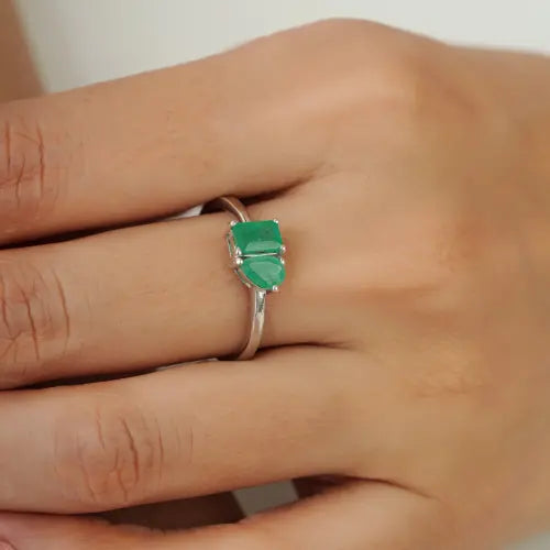 Stunning 925 Sterling Silver Emerald Gemstone Toi et Moi Ring Simple Everyday Wear Jewelry