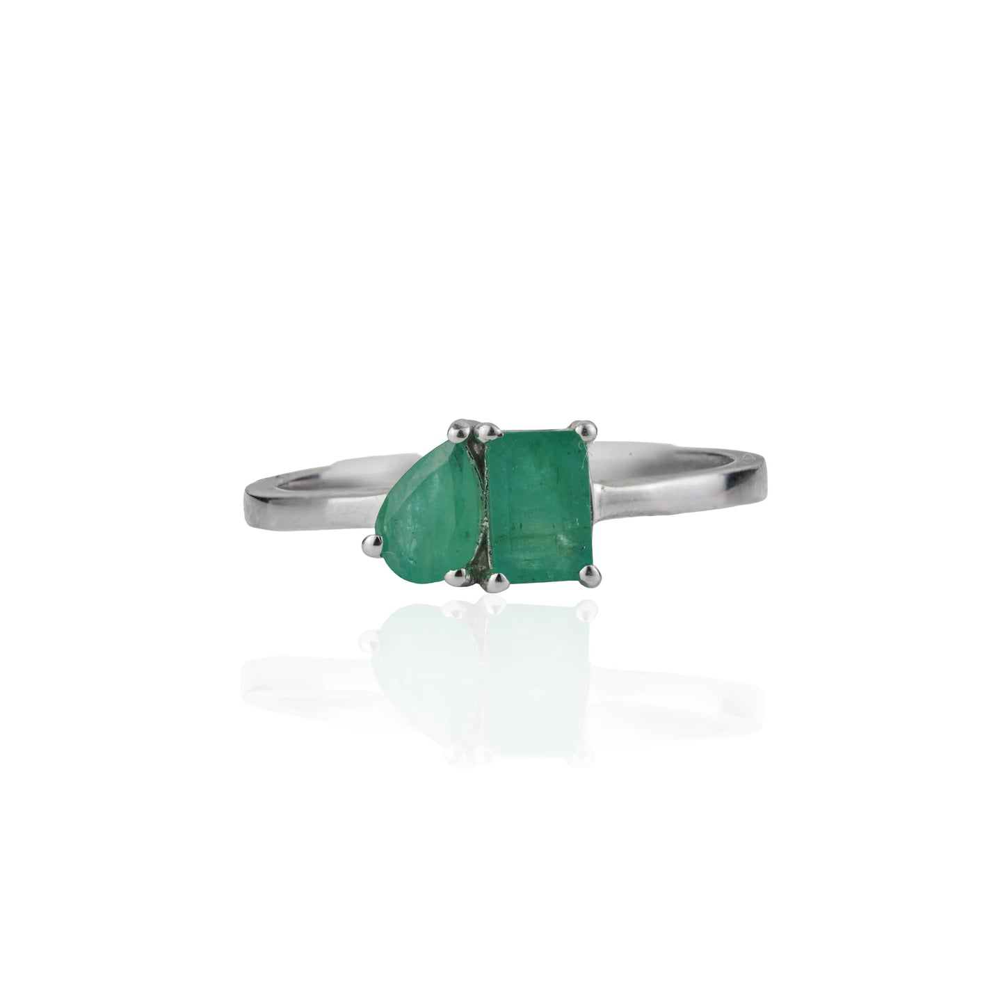 Stunning 925 Sterling Silver Emerald Gemstone Toi et Moi Ring Simple Everyday Wear Jewelry